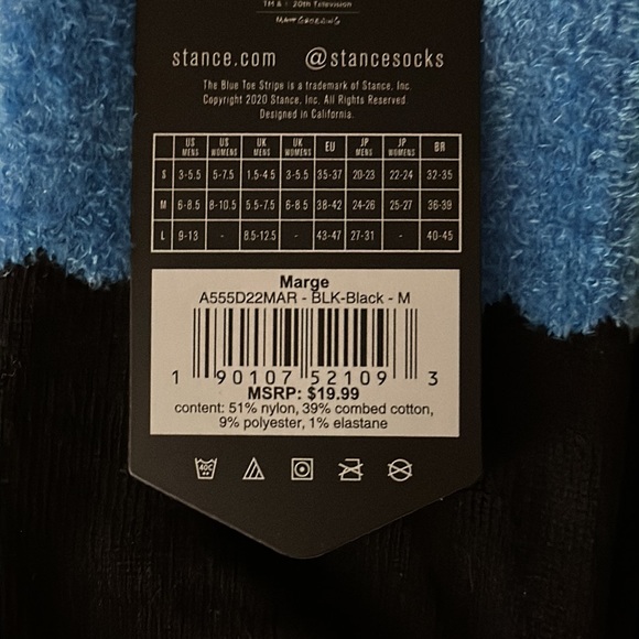 STANCE UNISEX THE SIMPSONS MARGE SIGNATURE BEEHIVE CREW SOCKS COMBED COTTON NWT - Picture 8 of 8